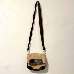 etienne aigner summer crossbody tan brown leather canvas purse bag